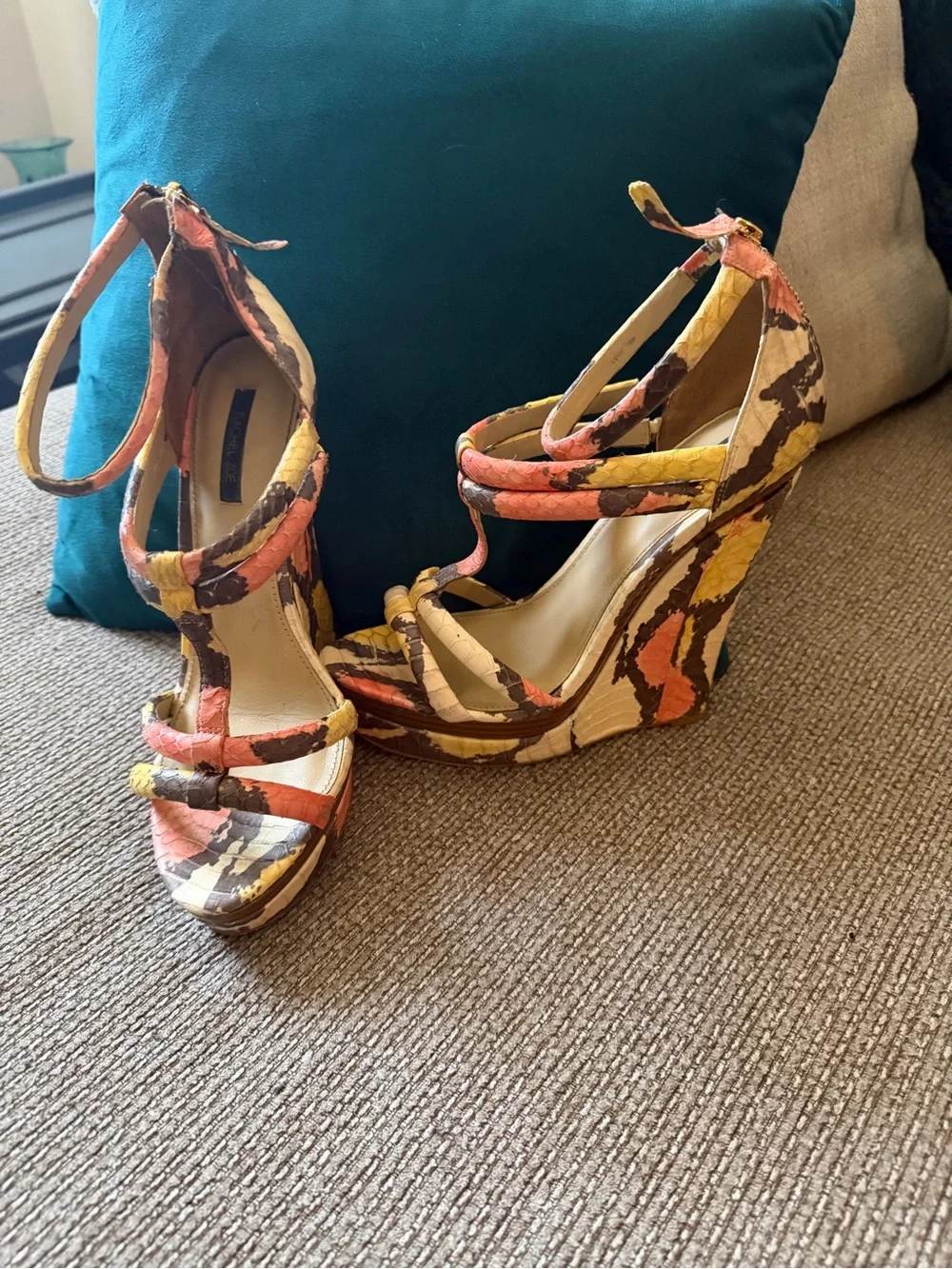 Rachel Zoe Multicolor Snake print Platform Wedge Sandals